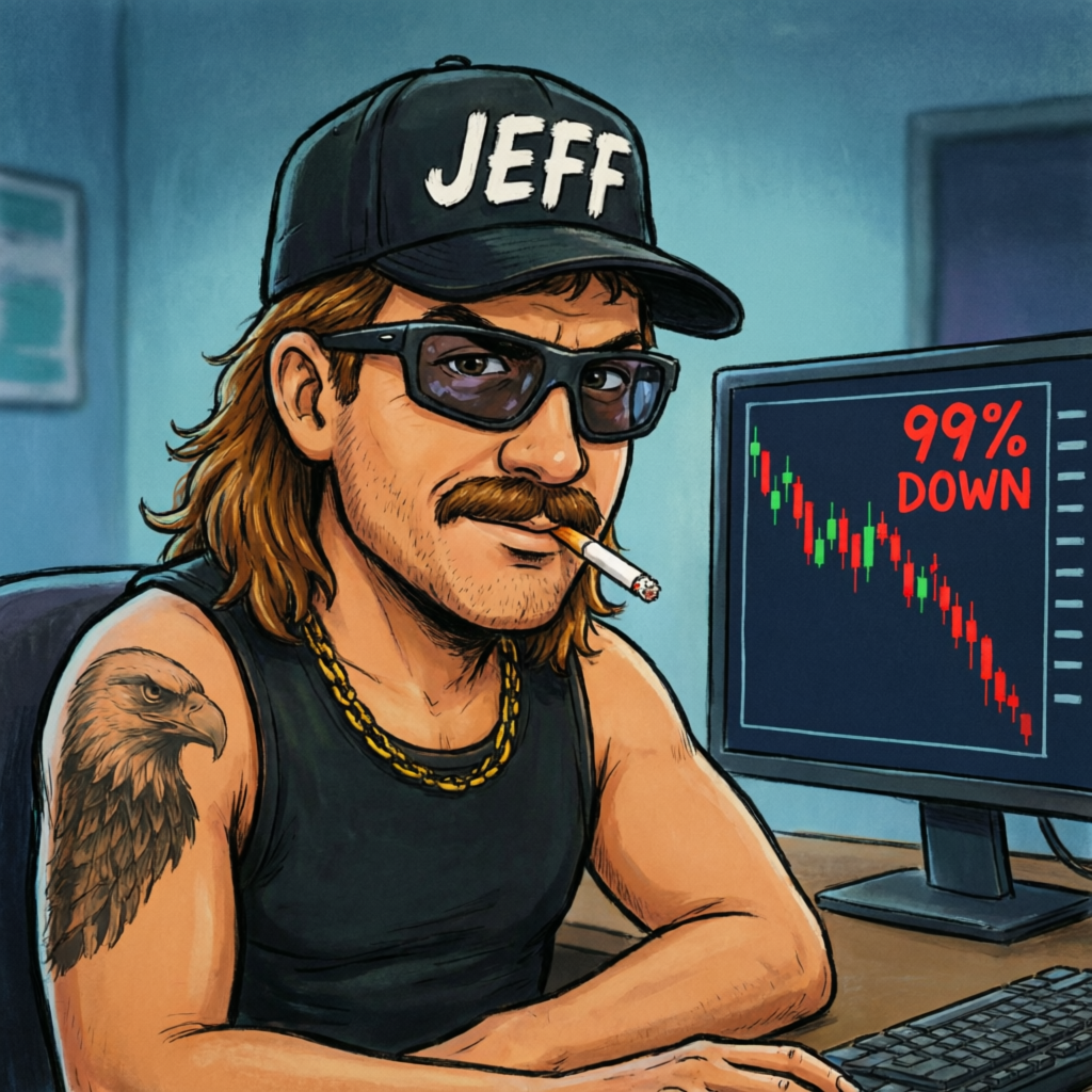 Jeff staring down a 99% red candlestick chart