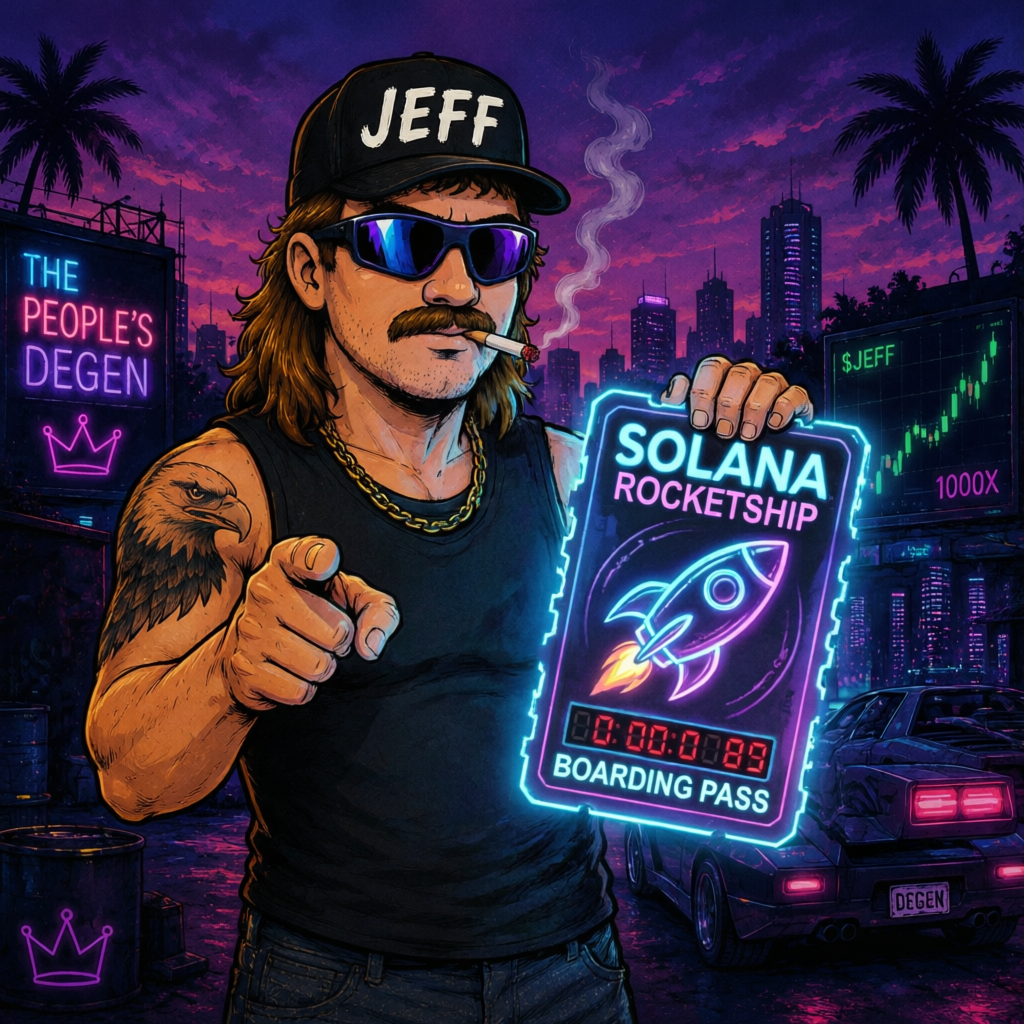 Jeff holding a Solana rocketship boarding pass