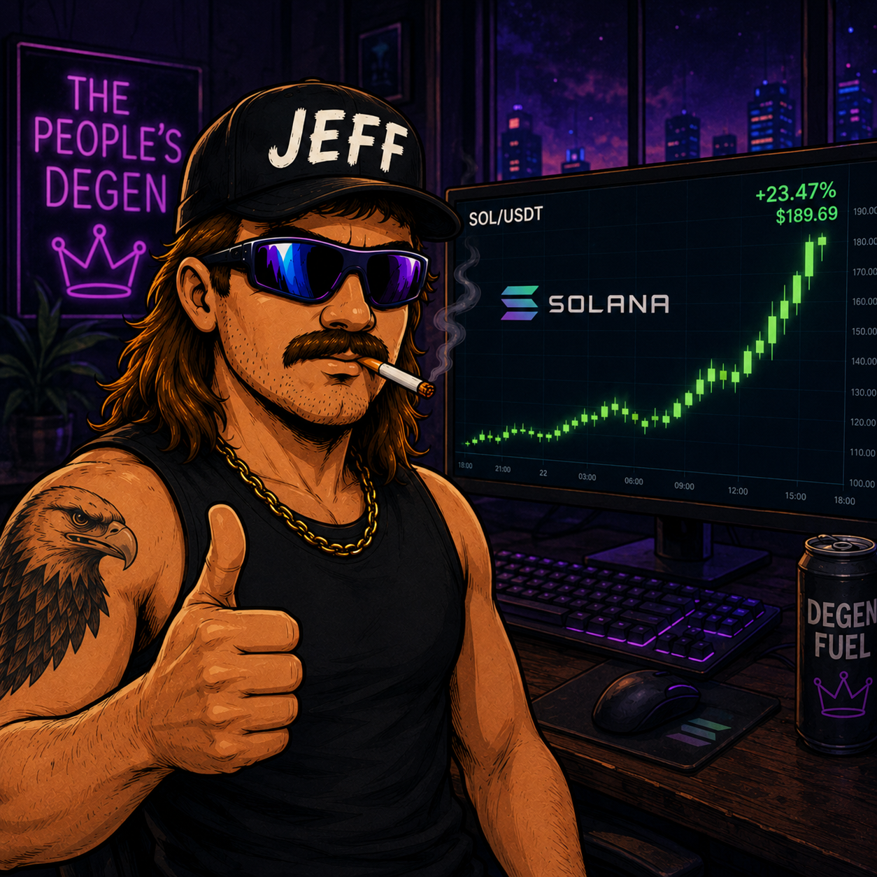 Jeff giving a thumbs up to a pumping SOL chart